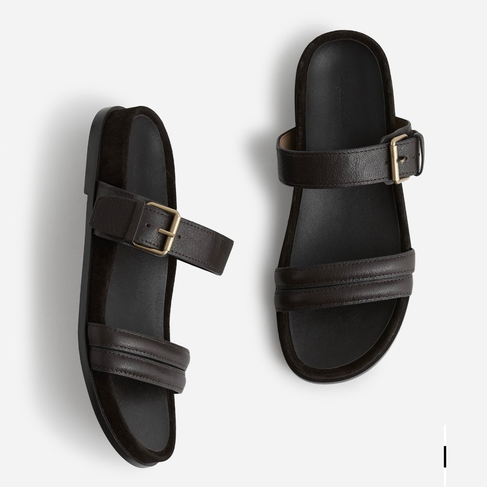 Madewell Dara Dark Brown Leather Slide Sandals